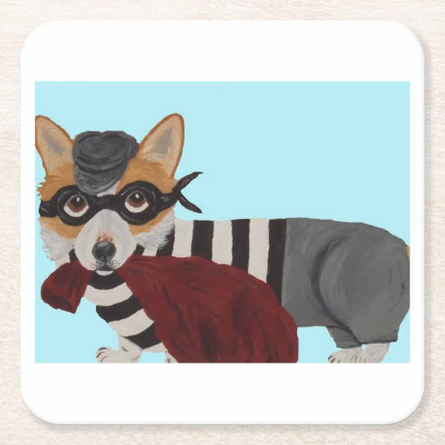 Welsh Corgi Godsstöld Inbrottstjuv Underlägg Papper Kvadrat (Framsidan)