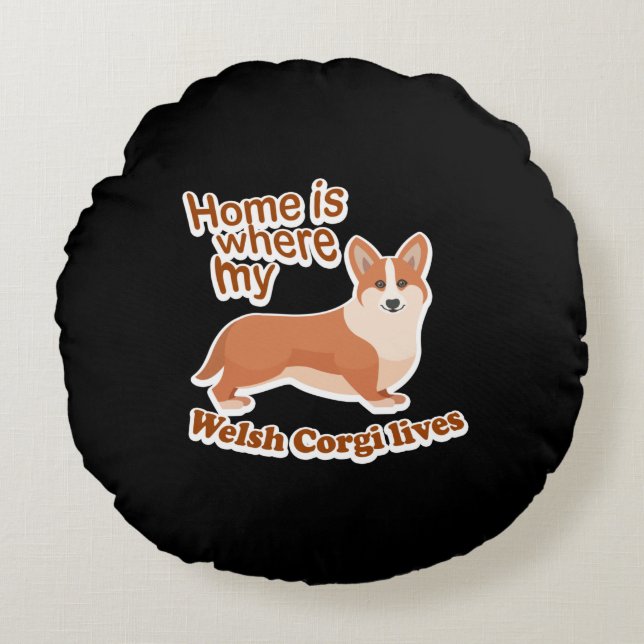 Welsh Corgi Home Rund Kudde (Framsidan)