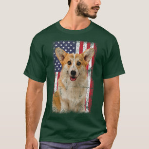 Welsh Corgi Hund American Flagga 1458 T Shirt