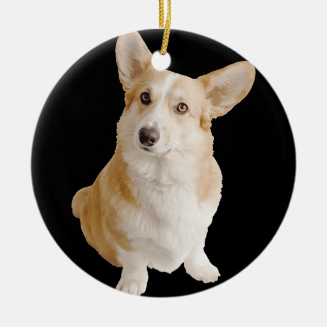 Welsh Corgi Hund aveln fotoorange Julgransprydnad Keramik (Framsidan)
