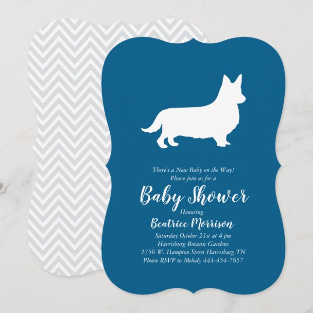Welsh Corgi Hund Baby Shower Blue Boy Inbjudningar (Fram/baksida)