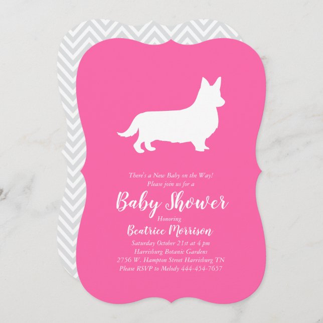 Welsh Corgi Hund Baby Shower Rosa Girl Inbjudningar (Fram/baksida)