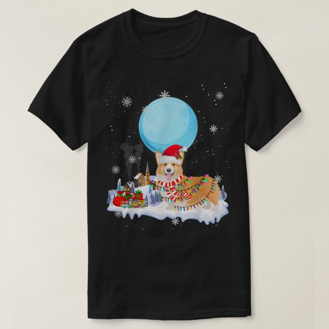 Welsh Corgi Hund Cute jul Ljus Älskare Tee (Design framsida)