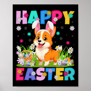 Welsh Corgi Hund Glad Påsk Äggjakt Kanin Öra Ea Poster