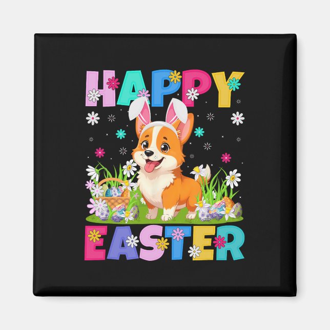 Welsh Corgi Hund Glad påsk Egg Hunt Bunny Ear Ea Magnet (Framsidan)