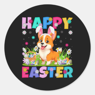 Welsh Corgi Hund Glad påsk Egg Hunt Bunny Ear Ea Runt Klistermärke