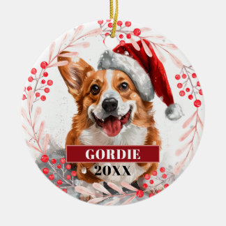 Welsh Corgi Hund i Tomte Hatt Julgranskula Ornamen