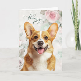 Welsh Corgi Hund och Rosa Rosor Tänker på Dig Kort