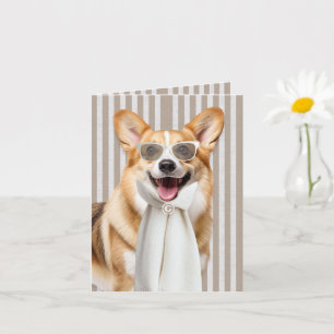 Welsh Corgi Hund och Taupe-ränder Monogram Kort