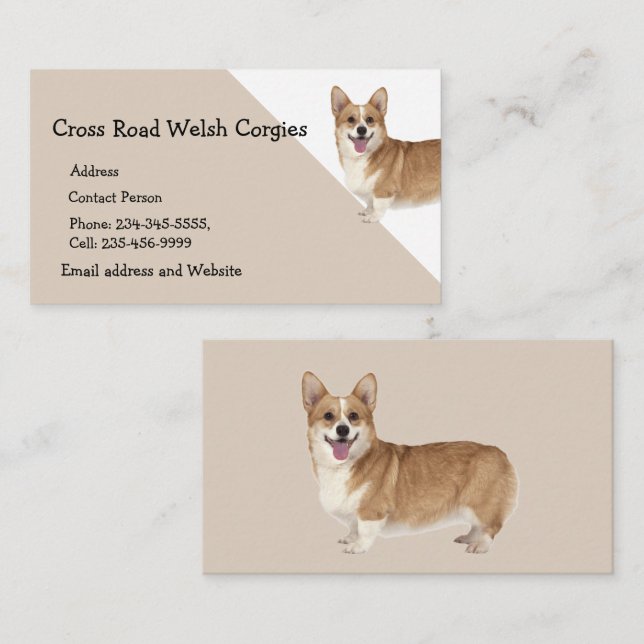 Welsh Corgi Hund Pet Animal Logotyp Visitkort (Fram/baksida)