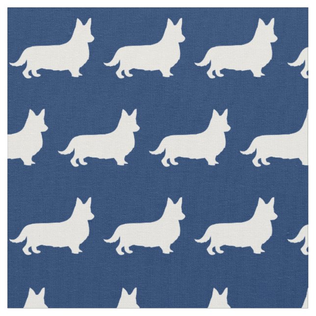 Welsh Corgi Hund Silhouette Pet Pembroke Navy Blue Tyg (Närbild)