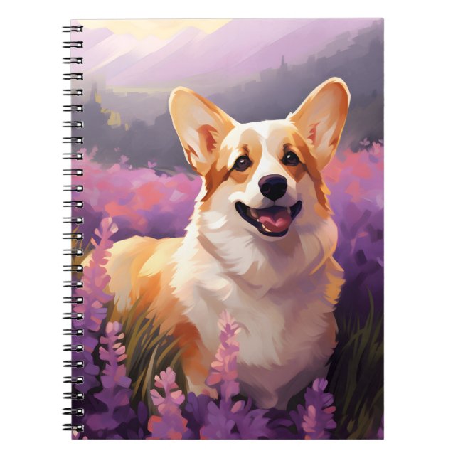 Welsh Corgi i Lavender fält Anteckningsbok (Framsidan)