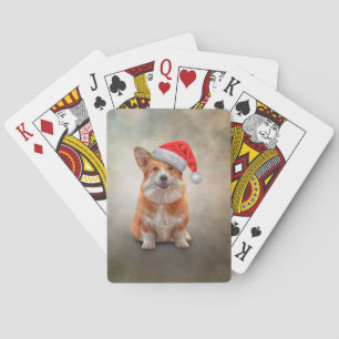 Welsh Corgi i röd hatt av Jultomten Casinokort