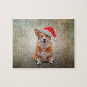Welsh Corgi i röd hatt av Jultomten Pussel