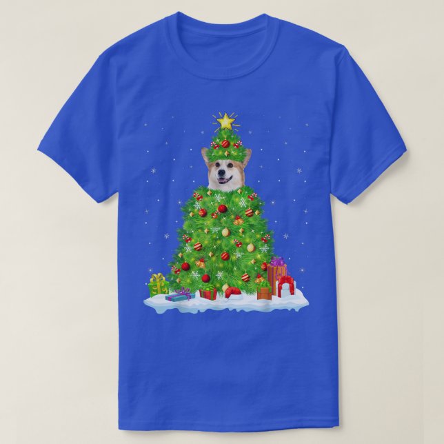 Welsh Corgi Julafton Lighting Träd Funny Welsh Cor T Shirt (Design framsida)
