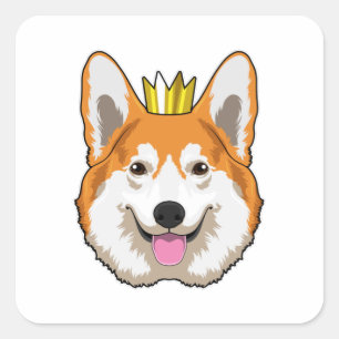 Welsh Corgi med Krona Fyrkantigt Klistermärke