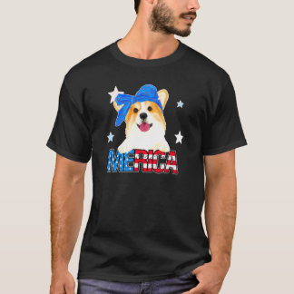 Welsh Corgi Merica American Flagga Bandana 4th Of  T Shirt