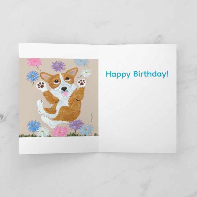 Welsh Corgi och Fjärilar Grattis på födelsedagen! Kort (Inuti)