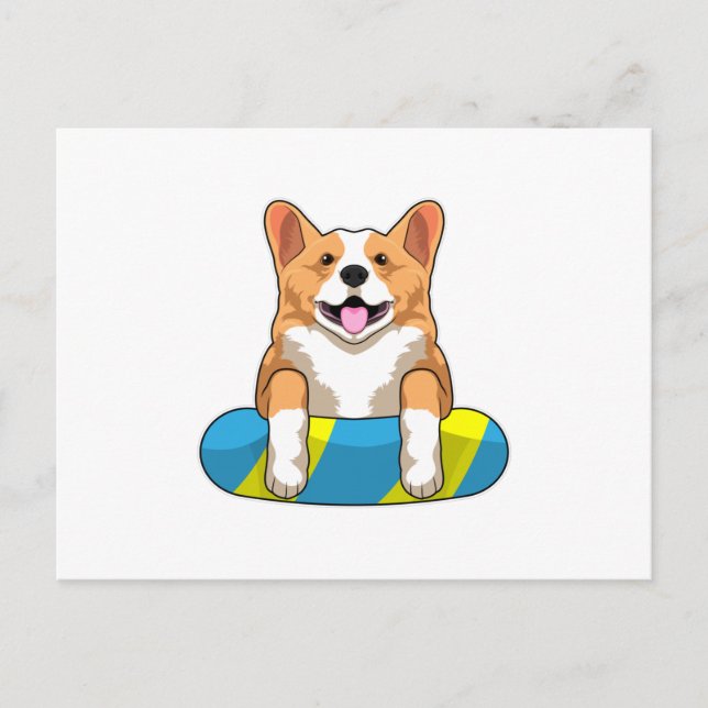Welsh Corgi på simning med simbräda Vykort (Framsida)