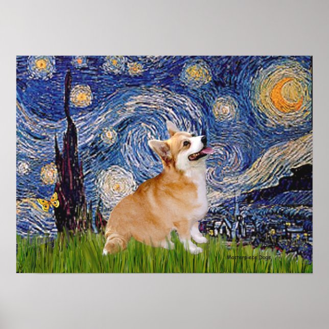 Welsh Corgi Pembroke - Starry Natt Poster (Framsidan)