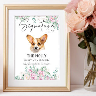 Welsh Corgi Puppy Bröllop Namnteckning Drink-tecke Poster