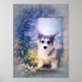 Welsh Corgi Puppy i Doorway Poster