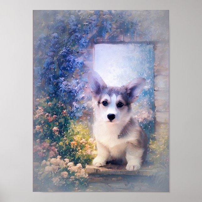 Welsh Corgi Puppy i Doorway Poster (Framsidan)