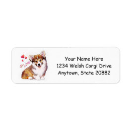 Welsh Corgi Puppy med hearts Returadress Etikett