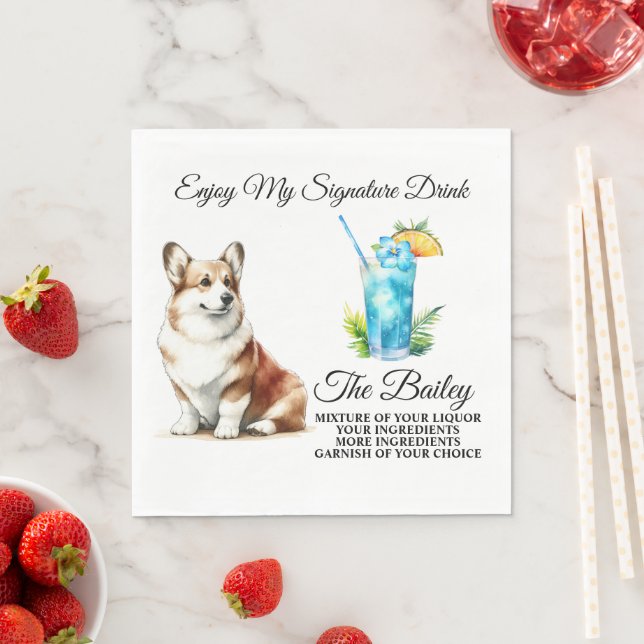 Welsh Corgi Signaturdryck Bröllop Pappersservett (Insitu)