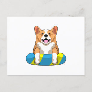 Welsh Corgi simmar med simbräda Vykort