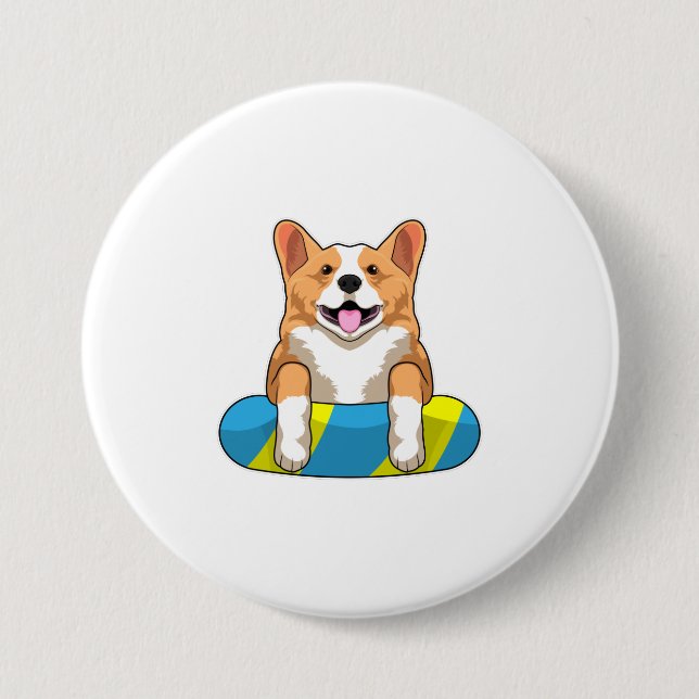 Welsh Corgi vid Swimming med Swimming board Knapp (Framsida)
