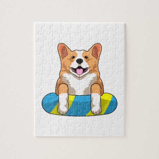 Welsh Corgi vid Swimming med Swimming board Pussel (Vertikal)