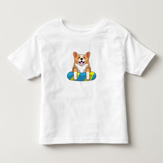 Welsh Corgi vid Swimming med Swimming board T Shirt (Framsida)