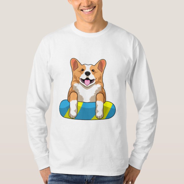 Welsh Corgi vid Swimming med Swimming board T Shirt (Framsida)