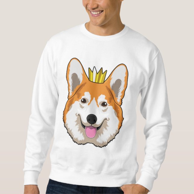 Welsh Corgi with Crown Lång Ärmad Tröja (Framsida)