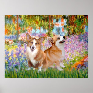 Welsh Corgis (två Ppembroke)-Garden på Giverney Poster