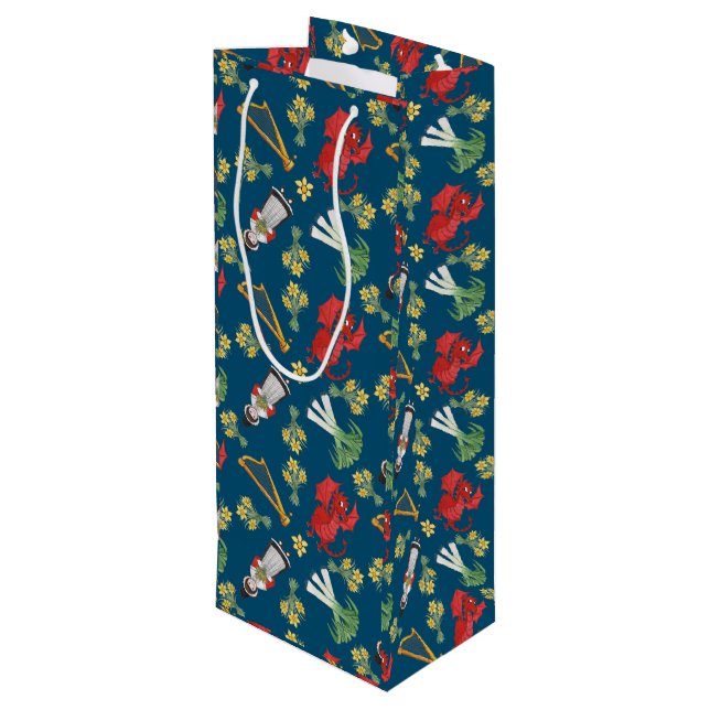 Welsh Costume and Emblems, Blue Vin Gift Bag (Baksidan Vinklad)
