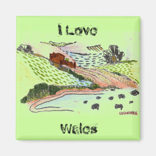Welsh Countryside Doodle Sketch Grönt Magnet