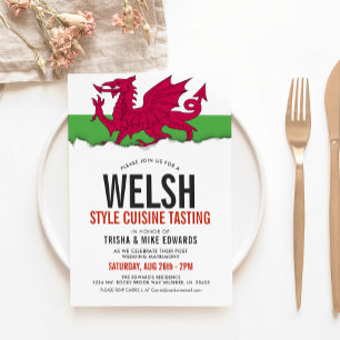 Welsh Cuisine   Party Flagga Vita Inbjudan