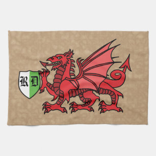 Welsh Dragon Anpassningsbar Monogram Kökshandduk