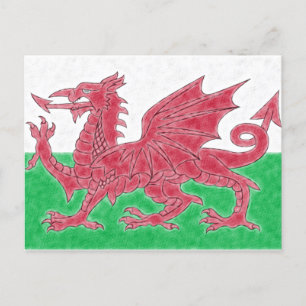 Welsh Dragon Färg Pencil Sketch Effect Wales Flagg Vykort