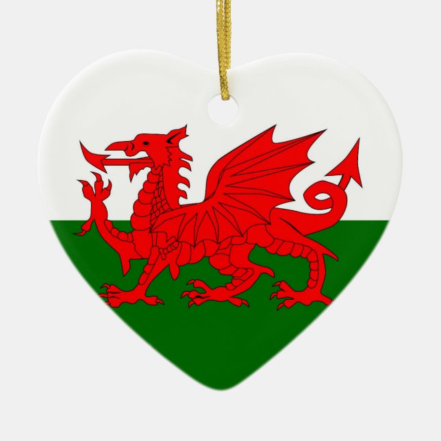 Welsh Dragon Flagga Julgransprydnad Keramik (Framsidan)
