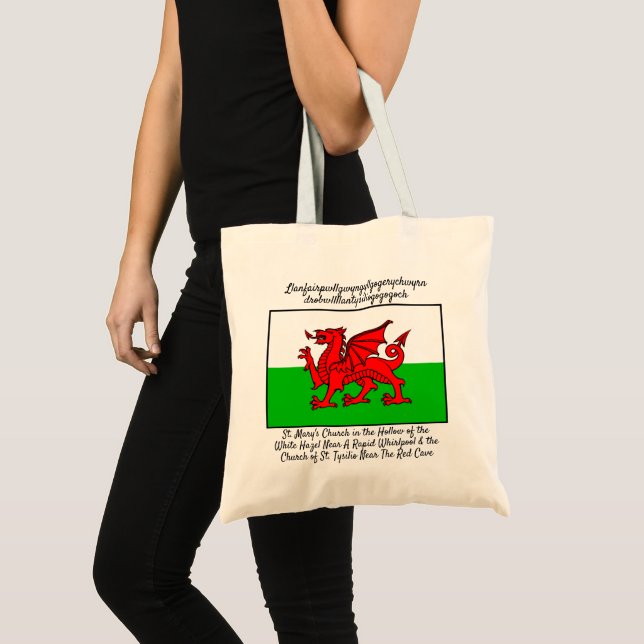 Welsh Dragon Flagga Llanfair pwllgwyngyll Tygkasse (Framsida (produkt))