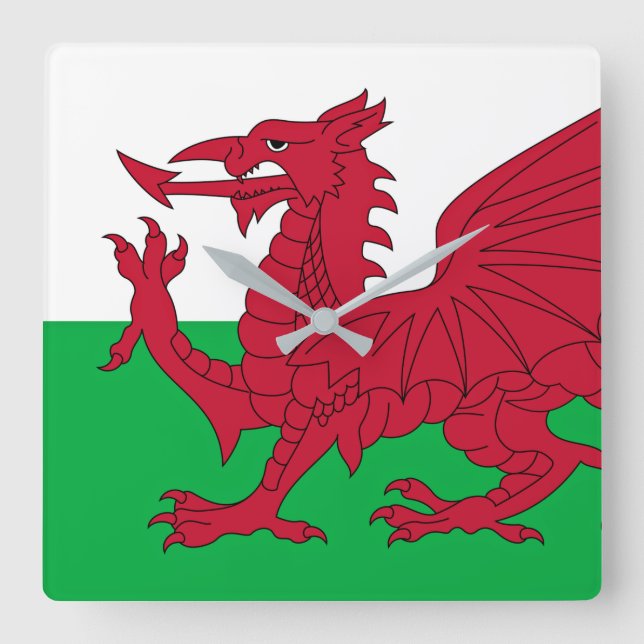 Welsh Dragon ~ Flagga of Wales Fyrkantig Klocka (Framsida)