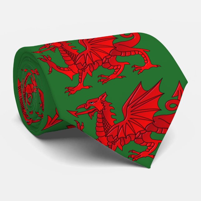 Welsh Dragon med avfasningseffekt Slips (Rullad)