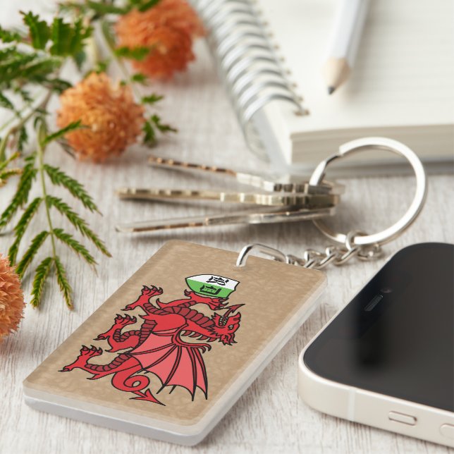 Welsh Dragon Monogram Keychain (Högra Framsidan)