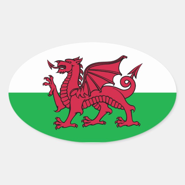 Welsh Dragon Ovalt Klistermärke (Framsida)