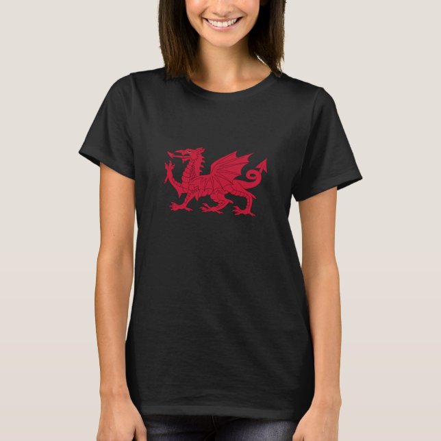 Welsh Dragon & Red Dragon, Wales mode/Cymru T Shirt (Framsida)