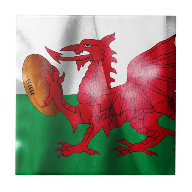 Welsh Dragon Rugby Boll Flagga Kakelplatta (Framsidan)