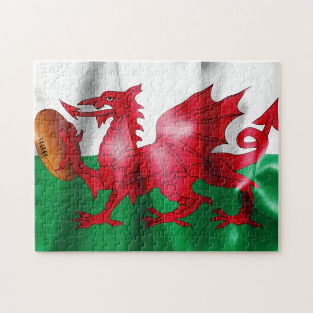 Welsh Dragon Rugby Boll Flagga Pussel (Horisontell)